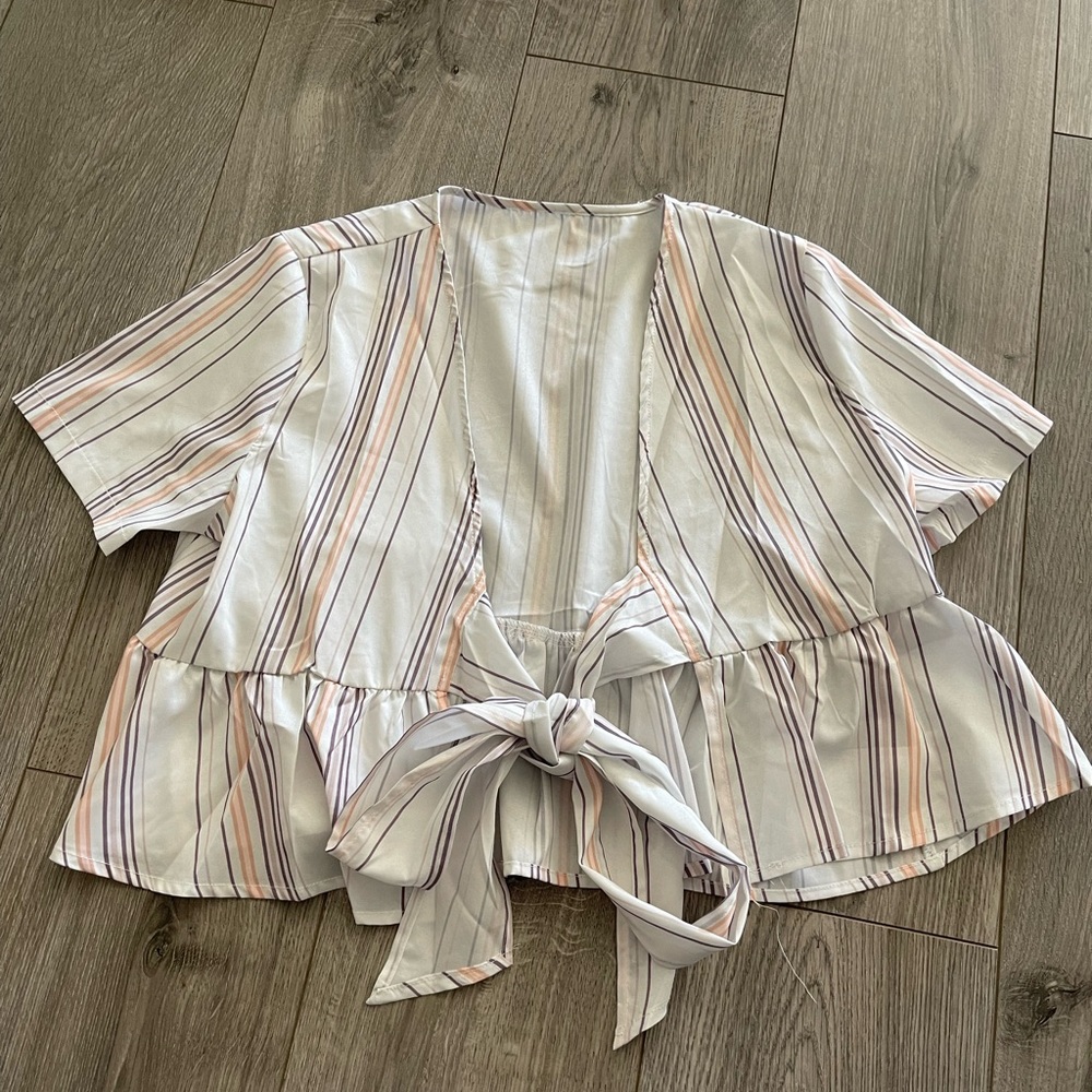 SHEIN crop top tie front blouse